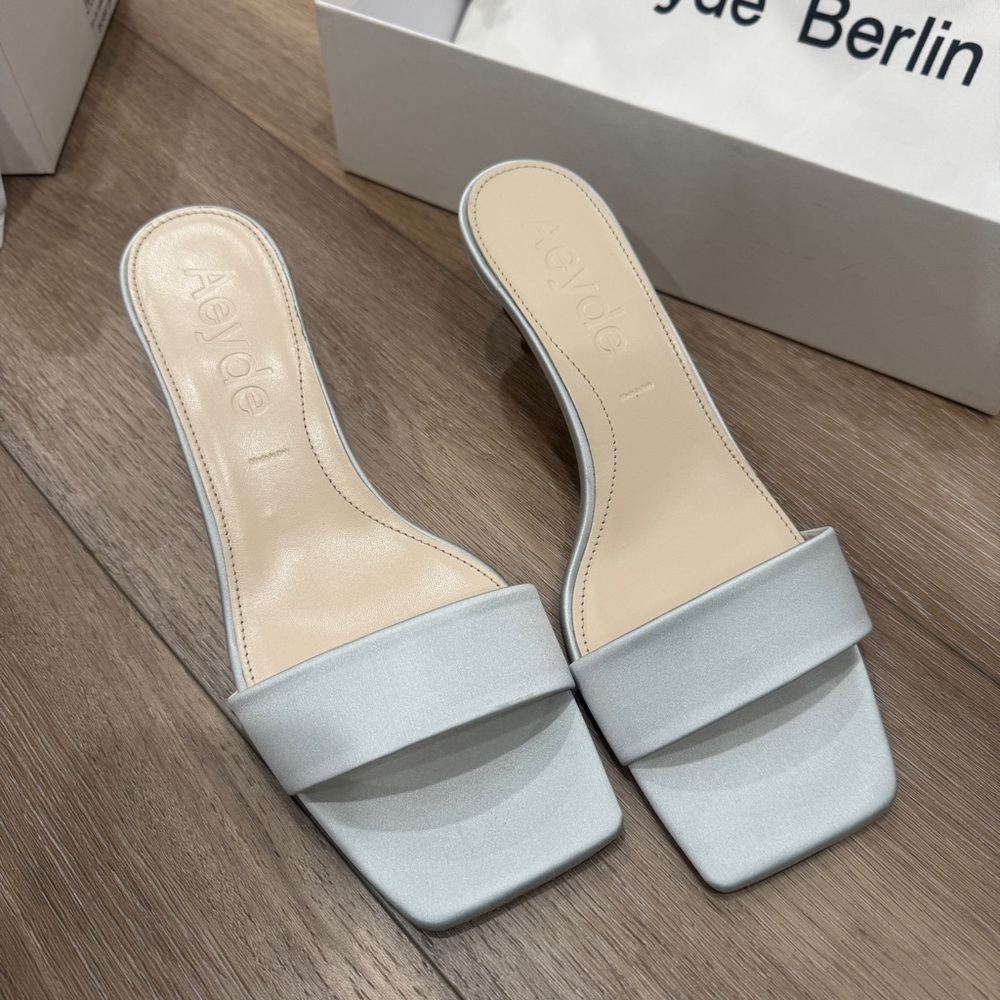 Aeyde Light Blue Heeled Mules BRAND NEW